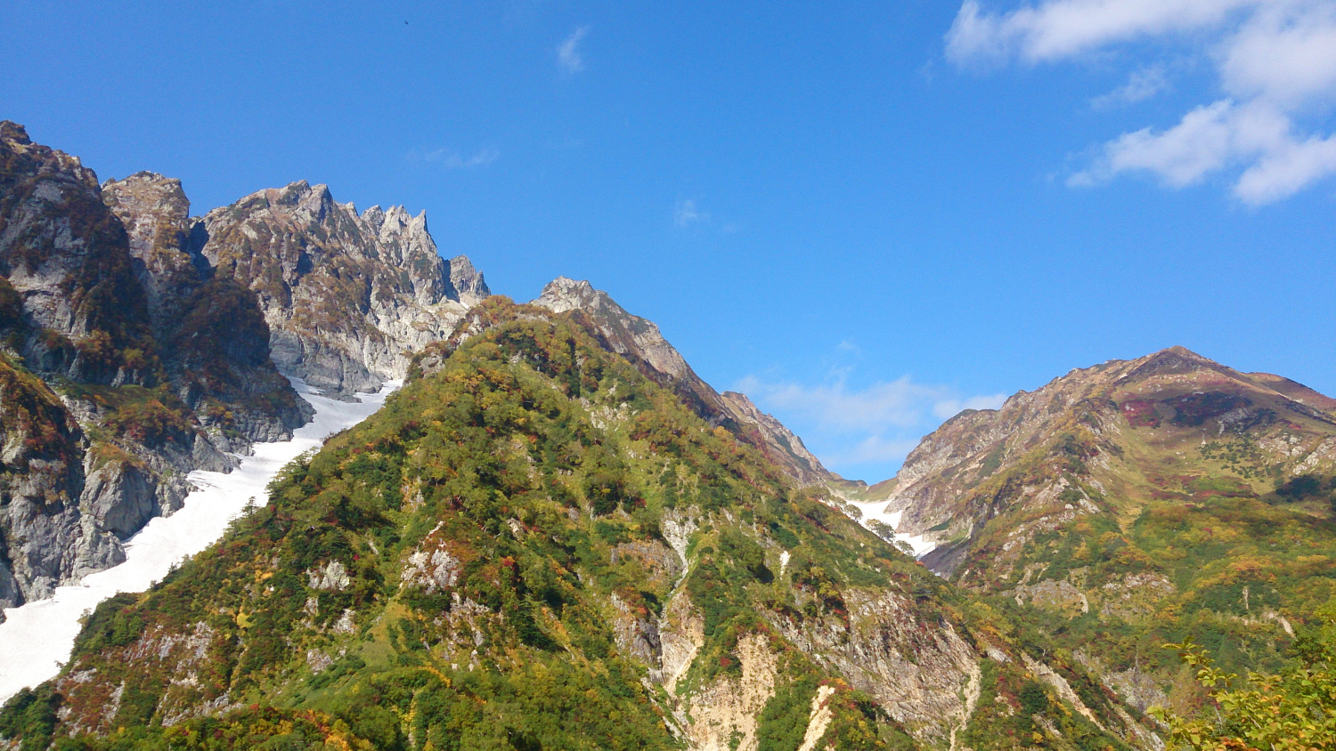 仙人新道から剱岳‐小窓‐池ノ平山の稜線を見上げる